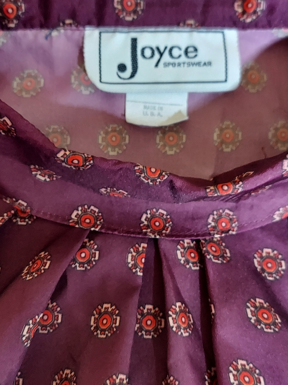 Vintage Joyce Sportswear Purple Mock Neck Pleated Button Blouse USA L - Picture 11 of 12